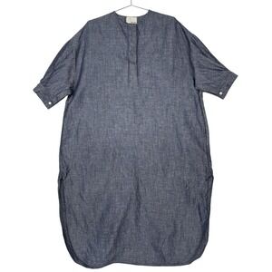We-ar4 Dress Womens Medium Blue Chambray Kaftan Maxi Pockets Linen Half Sleeve